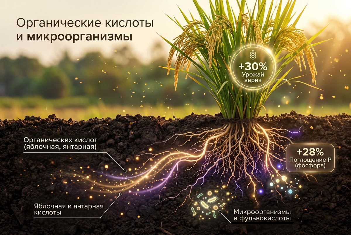 Механизм 3. Органические кислоты и микроорганизмы.