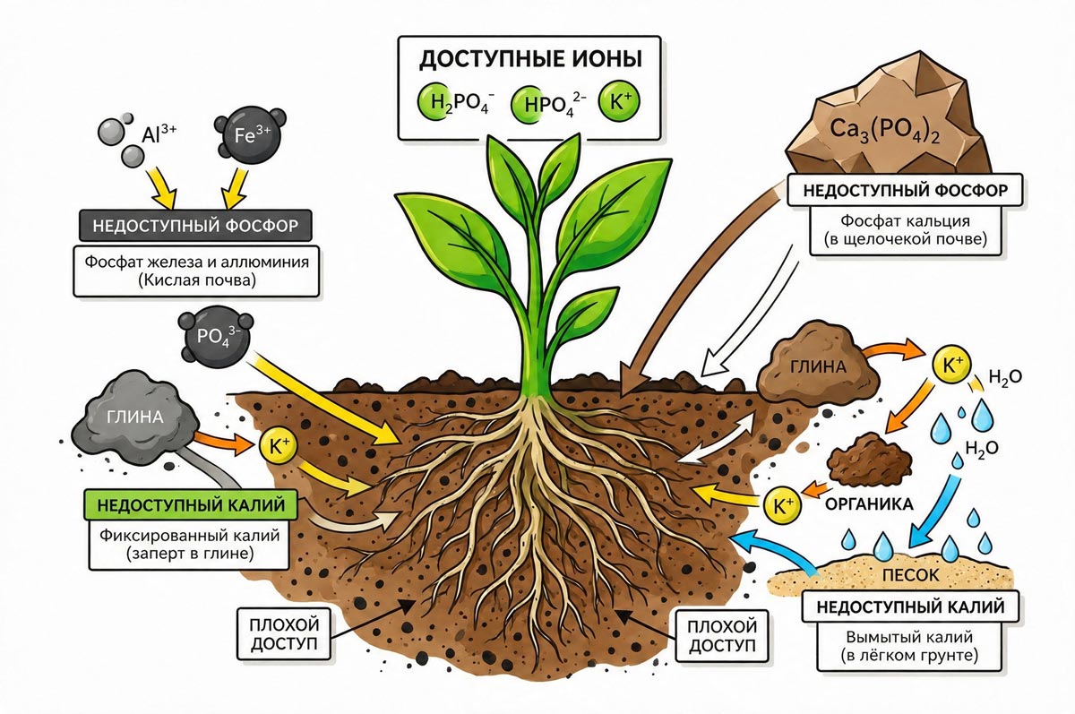 Почему есть фосфор/калий не значит доступный фосфор/калий?