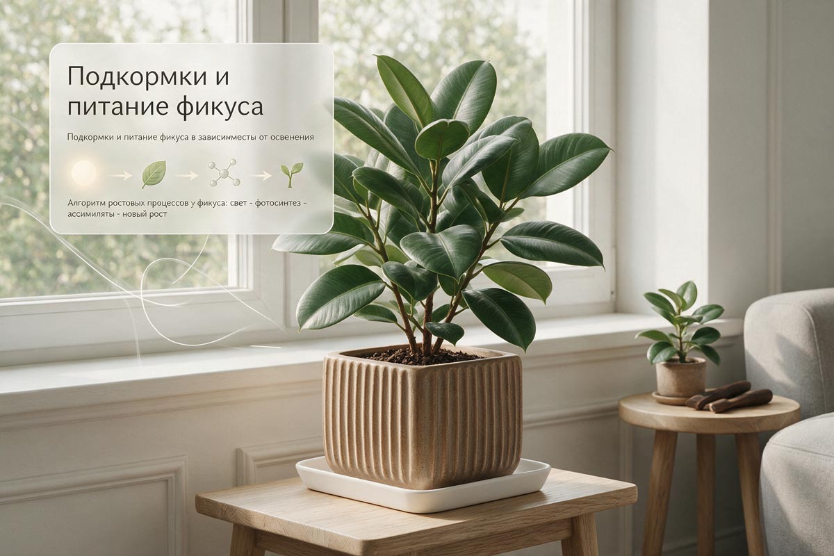 Подкормки и питание фикуса в зависимости от освещения.