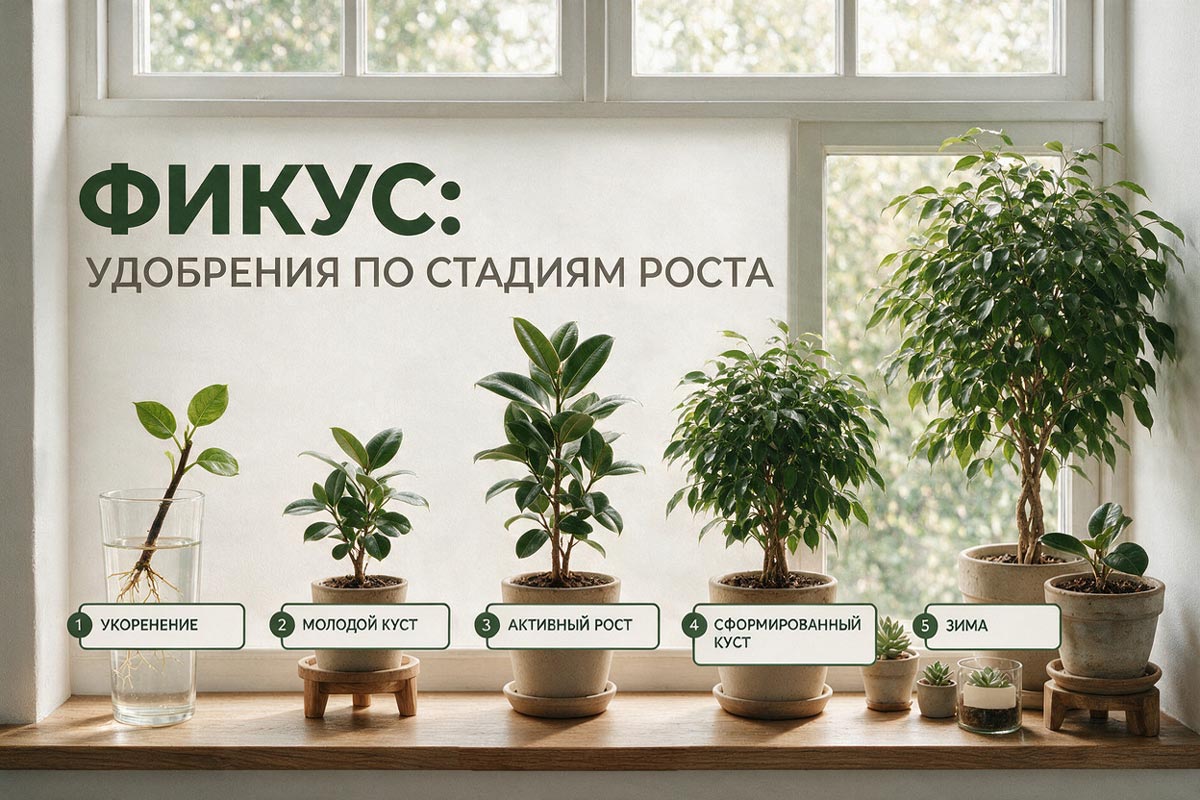 Задачи подкормки по стадиям развития фикуса